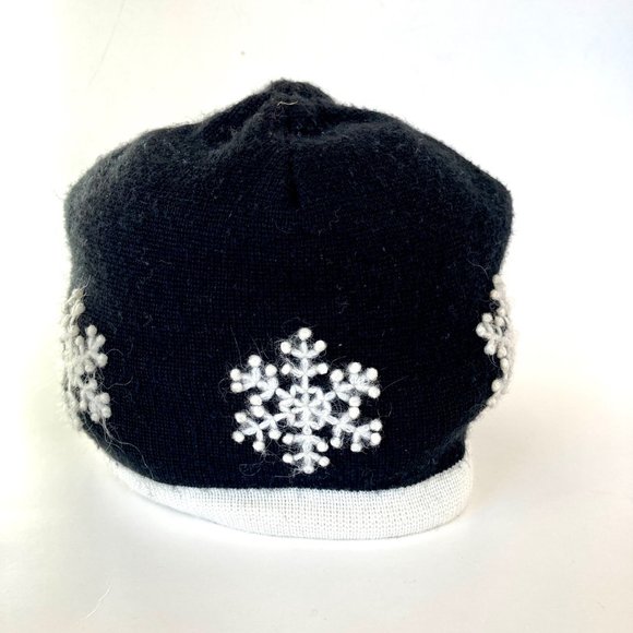 VTG Obermeyer 1947 Signature Wool Blend Embroidered Snowflakes Black Ski Cap Hat - Picture 6 of 14